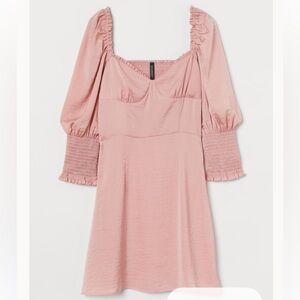 H&M Smock-detail Satin Dress Pink 3/4 Sleeve Spring